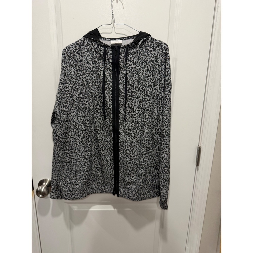 J. Jill Fit Womens Zip Up Hoodie Floral Print Black Size M